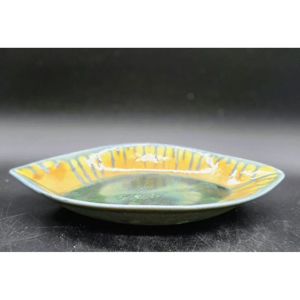 Vintage Edgecomb Pottery Crystalline Glaze Oval Drip Candy Dish 10